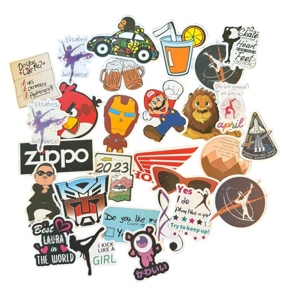28 Assorted Stickers Gymnastics Dancing Root Beer Drink Dancing Bird